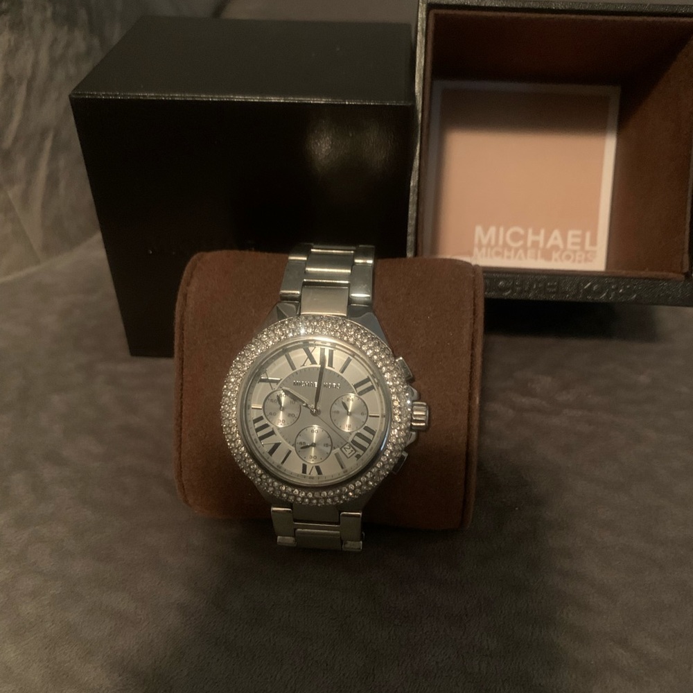 Michael Kors Silver Chronograph Rhinestone Watch